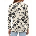 thumbnail image 4 of WTOBBY Women's Fashion Loose Long Sleeve Floral Print Hem Slit Round Neck T-shirt Top Casual Wear Soft Material Comfort Fit Ideal for Layering Piece Daily Outfit US Market,Beige L, 4 of 5