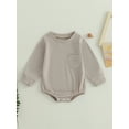 thumbnail image 2 of Infant Baby Girls Boys Romper, Long Sleeve Crew Neck Solid Fall Bodysuit Clothes with Pocket, 2 of 6