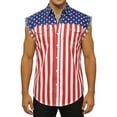 thumbnail image 4 of fnnxeal Mens Red Patriotic USA Flag Sleeveless Button Down Shirt Casual Western Frayed Top with Chest Pockets Relaxed Fit for Holiday Daily WearSize 2XL, 4 of 9