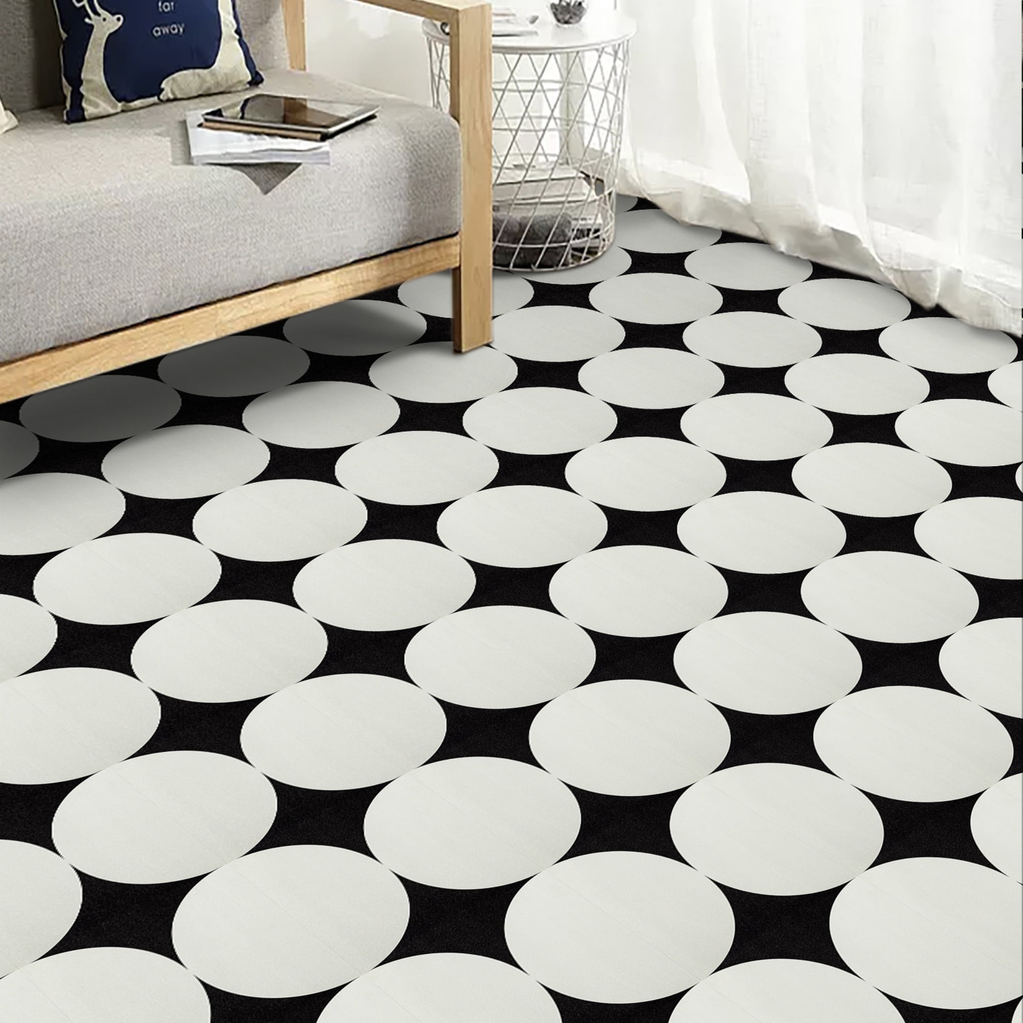 (4 pack) Abyssaly Peel and Stick Floor Tile 10Pcs 12" x 12" Black and White Vinyl Flooring Peel and Stick Flooring for Bathroom Kitchen