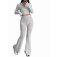 thumbnail image 2 of Women'S 2 Piece Pants Sets Long Sleeve Zip Short Top Pants Sexy- Slim Lounge Tracksuit Outfits Light Grey L, 2 of 7