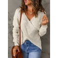 thumbnail image 4 of Asyoly Women Sexy Cross Wrap Sweaters V Neck Long Sleeve Solid Color Asymmetric Hem Backless Knitted Pullover Elegant Jumper Tops, 4 of 6