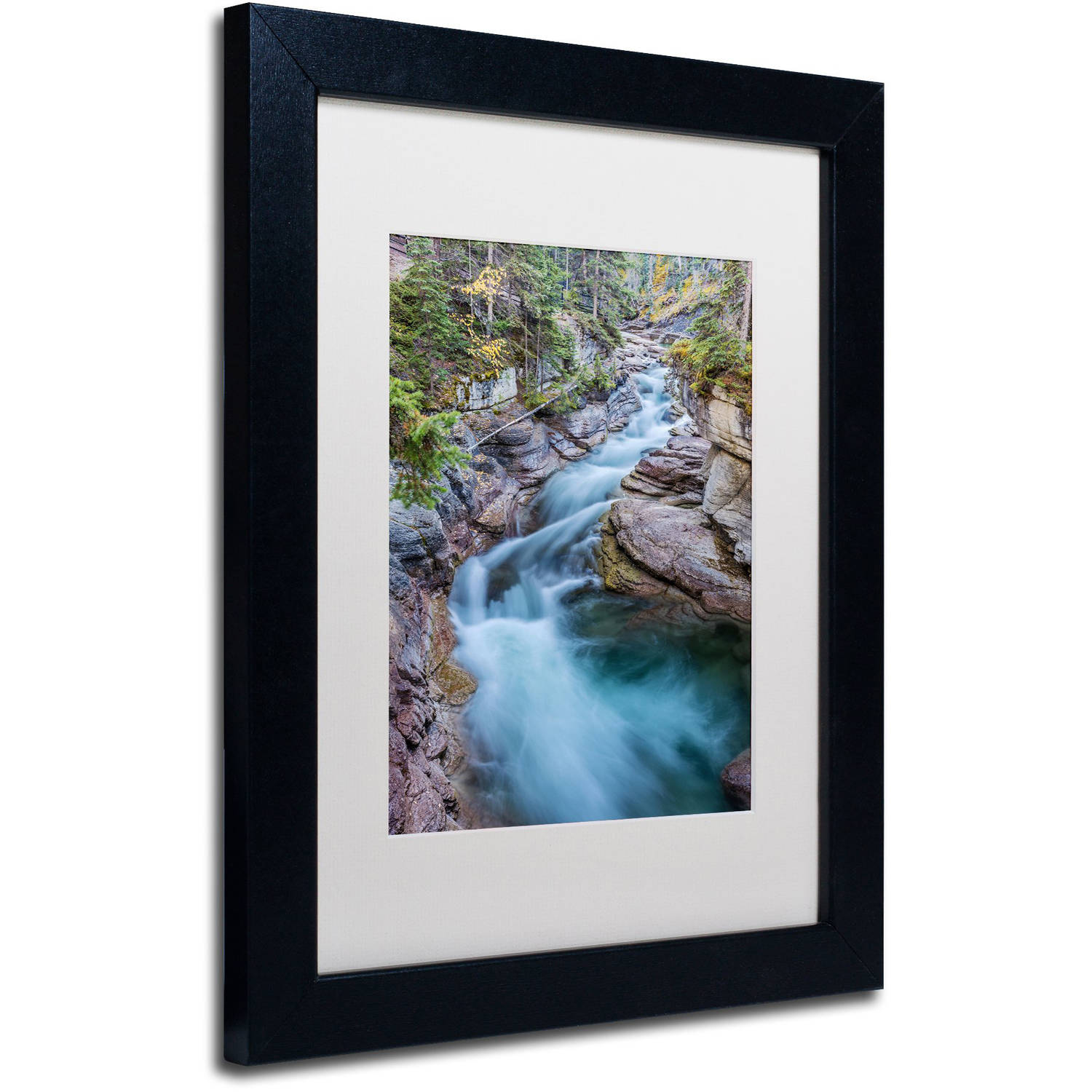 Trademark Fine Art 'Maligne River' Canvas Art by Pierre Leclerc, White Matte, Black Frame