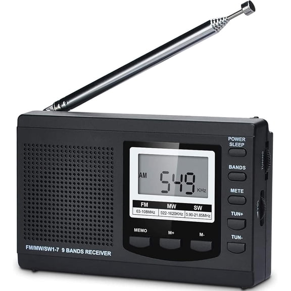 Professional DSP AM FM Shortwave Radio with 87 Presets, 7-Section Telescopic Antenna, Backlit LCD, Alarm & Sleep Timer, Battery or USB Powered for Emergency, Camping, Outdoor