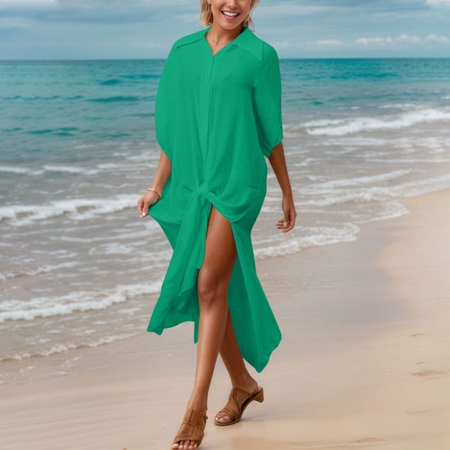 Trajes de baño para mujer, Trajes de baño para mujer, Traje de baño para mujer, Cárdigan bikini con solapa sólida, Vestido de playa para mujer