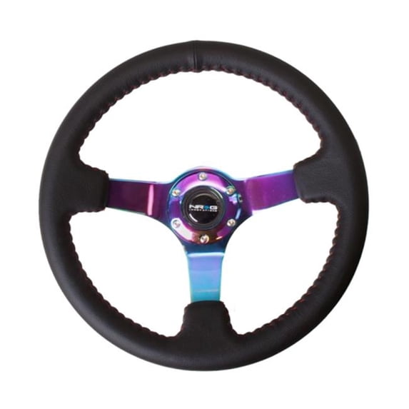 NRG Innovations ST-036MC 350 mm Sport wheel - Black Leather, Red Baseball Stitch & Neochrome spokes