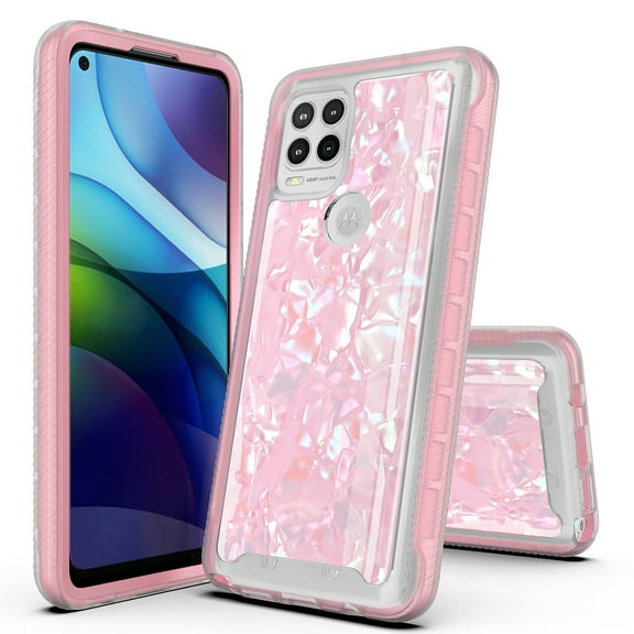 Moto G Stylus 5G (2021) Case, Rosebono Hybrid Graphic Design Pattern Hard Back Pannel Cover Case For Moto G Stylus 5G (2021) (Pink Shell)