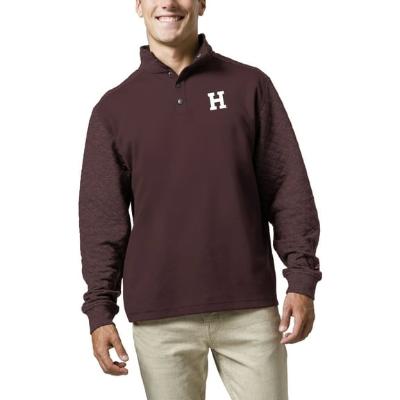 Men's League Collegiate Wear  Heather Maroon Harvard Crimson  Fleece Quarter Snap Up Pullover Sweatshirt