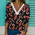 thumbnail image 1 of Pntutb Mujer Navidad Moda Impreso Encaje Manga Larga Blusa Cuello V Casual tops Pntutb Pntutb-6440, 1 of 5
