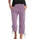 thumbnail image 3 of WILLBEST Pantalones Capri Casuales de Lino con Cordón Ajustable para Mujer, de Color Liso, Cómodos para Uso Diario. Extra Grande, 3 of 8