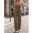 thumbnail image 5 of Women's 2 Piece Lounge Set Spring Outfits - Camisole Top & Wide Leg Pants Coffee Brown XS, 5 of 9
