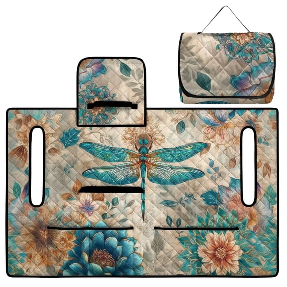Xoenoiee Boho Mandala Dragonfly Print Golf Cart Seat Covers, Comfort Golf Cart Seat Towel Blanket with 4 Front Pockets, Golf Cart Seat Protector Fits EZGO, Yamaha, Club Car and More 2-Seat Carts