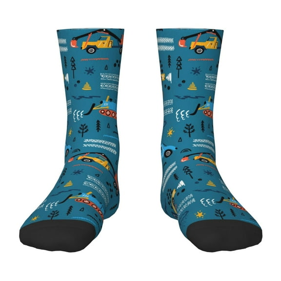 Fuzoiu Construction Trucks Print Kids Socks For Boys Girls,Grip Crew Socks with Non Slip,Lightweight Stretch Crew Socks,Toddlers Crew Boot Socks