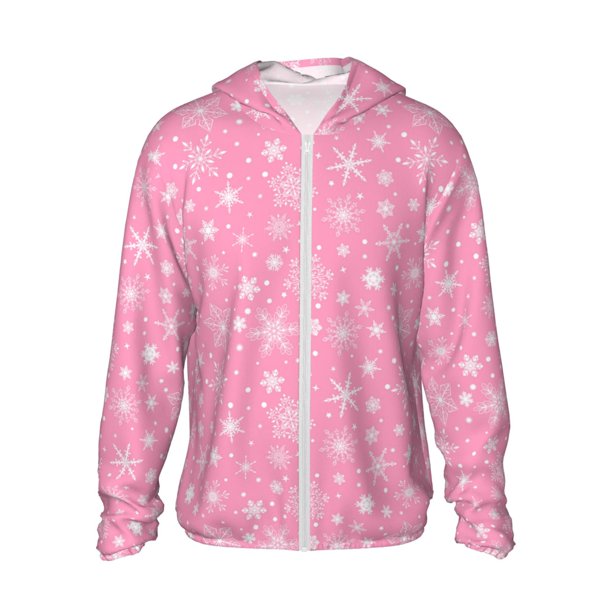 Fotbe Snowflake pink backgrounds Chaqueta con Protección Solar UPF 50+ para Hombre y Mujer, Camisa con Capucha y Bolsillos-Medium