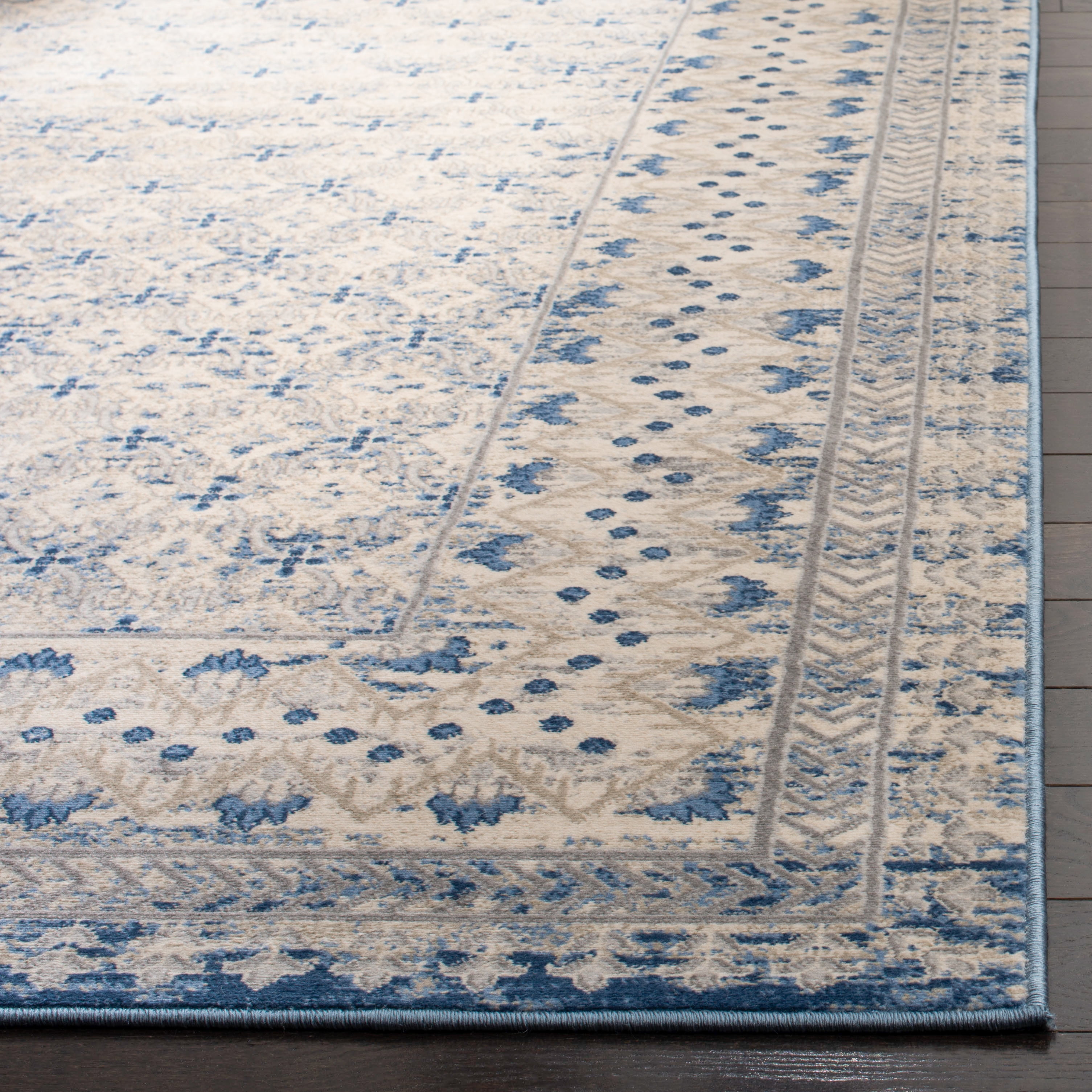 SAFAVIEH Brentwood Dory Geometric Runner Rug, Light Gray/Blue, 2' x 16'