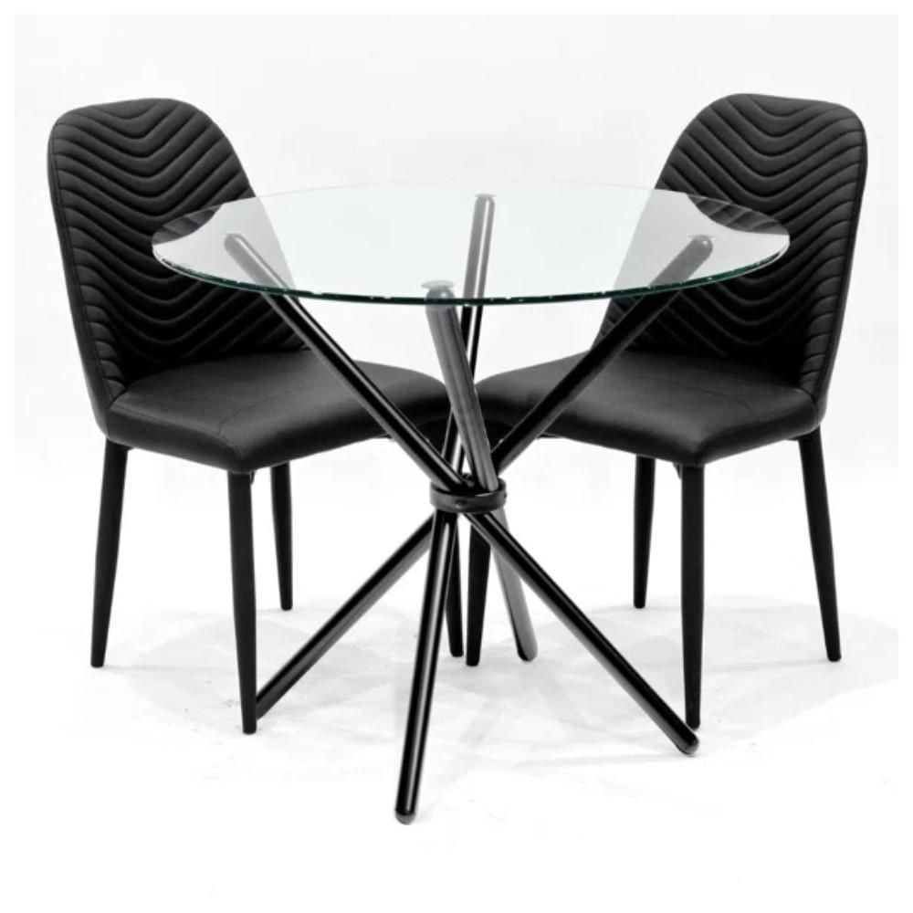 Asbell Glass Dining Table with Black Matte Base and Sleek Glass Top – Perfectly Designed for Small Spaces, Comfortably Seating Up to 3 People with Modern Elegance,Condo Table.