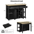 thumbnail image 2 of 47" Kitchen Island with Extendable Table, Rubber Wood Veneer Kitchen Cart Table with Storage, Power Outlet, Rolling Island Cart For Kitchen, Black, 2 of 10