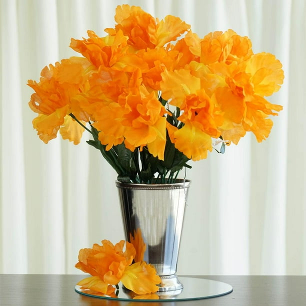 12 Bush 60 Pcs Orange Artificial Silk Iris Flowers