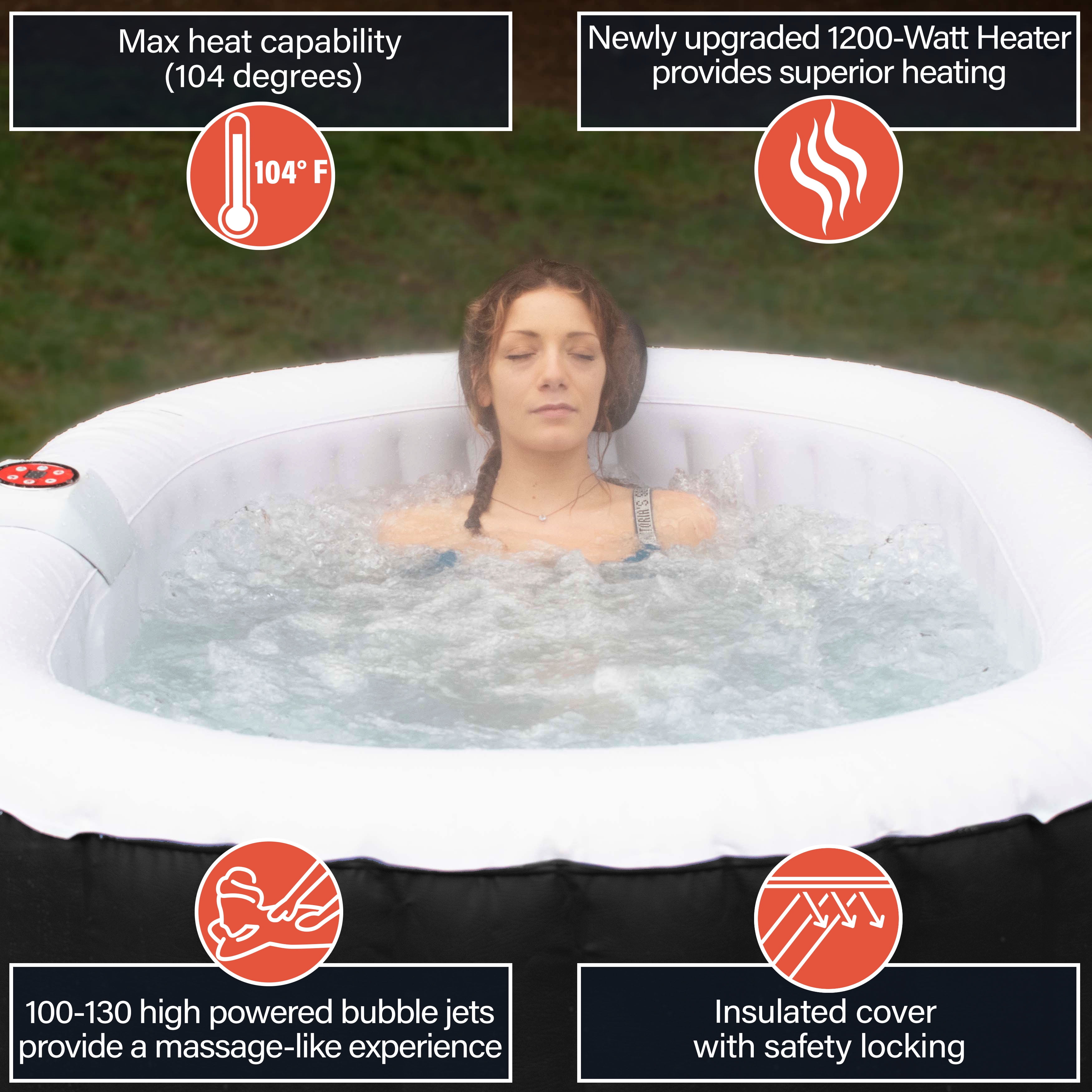 ALEKO 2 Person 100 Jets Outdoor Inflatable Hot Tub Spa with Drink Tray and Cover