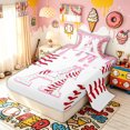 thumbnail image 2 of Meiyoeat Ice Cream Candy Baseball Twin Sheet Sets for Boys Girls, Pink Sport A Letter Bedding, 3 Pieces, 2 of 3