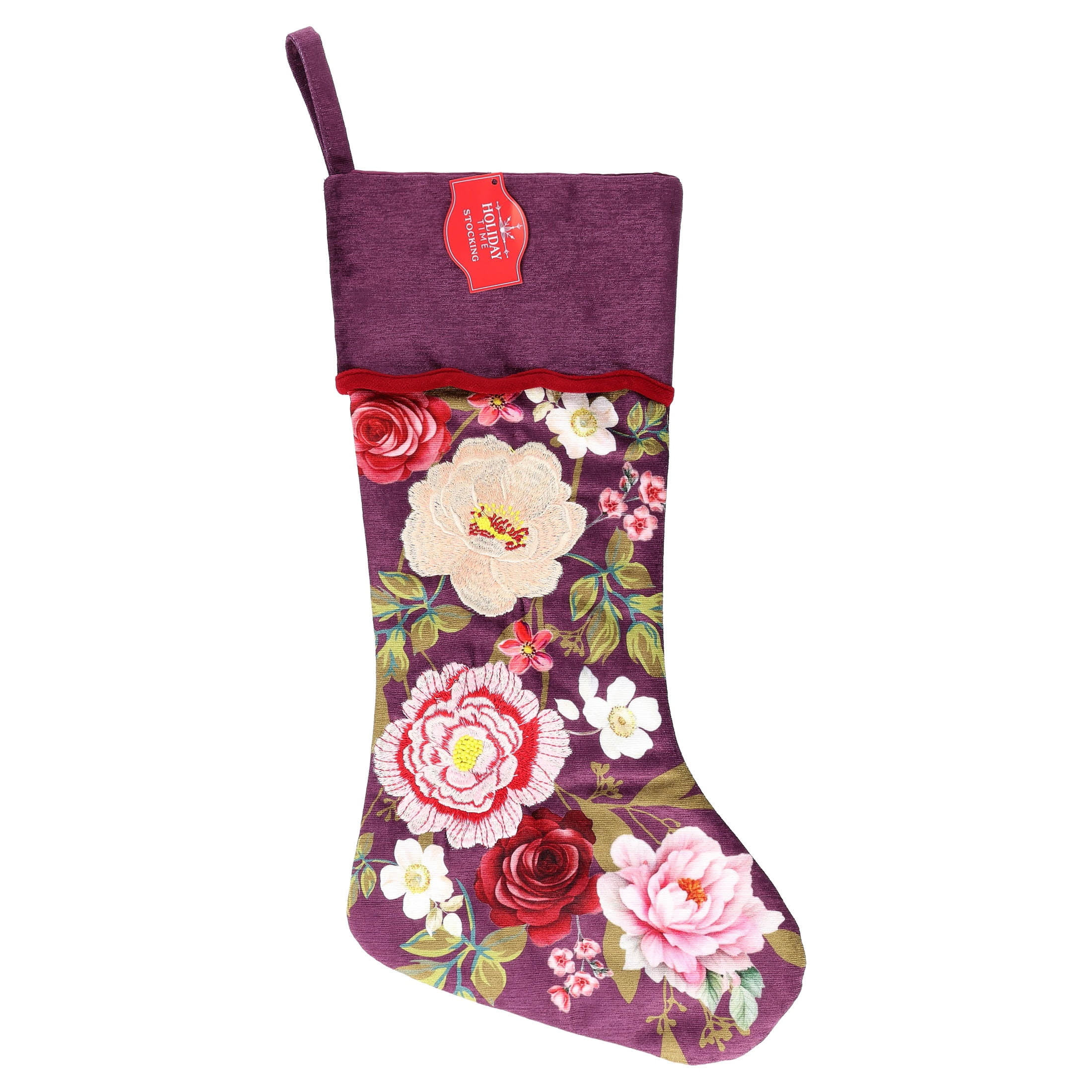 Velvet Floral Christmas Stocking, Purple, 18", by Holiday Time