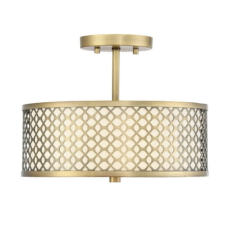 Natural Brass 2 Light - 2-Light Natural Brass Semi Flush Mount