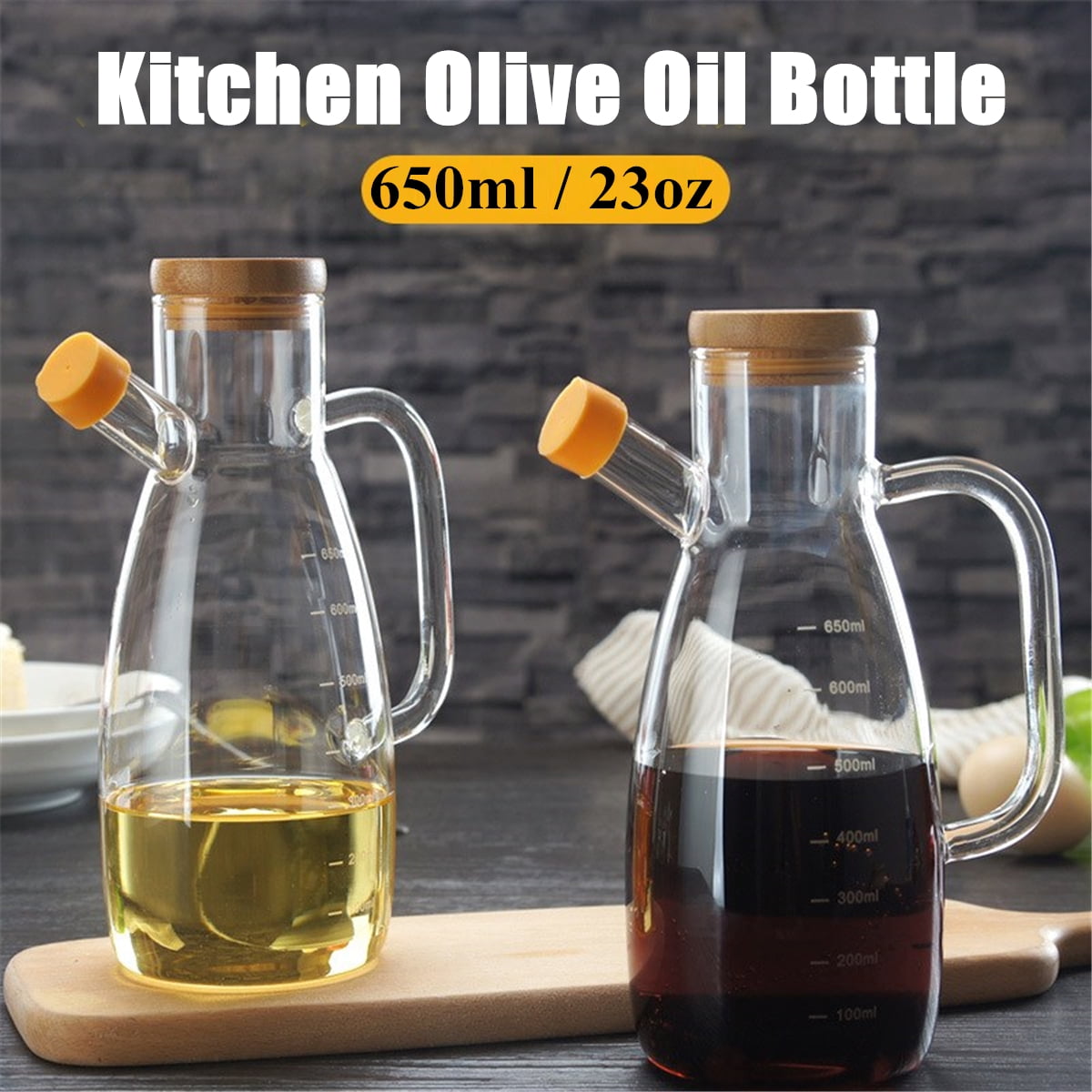 0.2Gal Olive Dispensers Oil Bottle Kitchen Leak Proof Glass Pot Bottle with Handle Wood Stopper for Oil Vinegar Sauce Water
