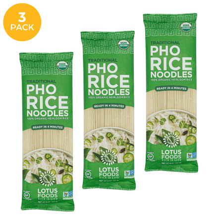 Lotus Foods Organic Traditional Pho Rice Noodles, 8 oz, Pack of 3