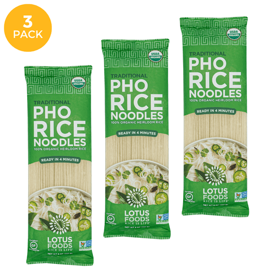 Lotus Foods Organic Traditional Pho Rice Noodles, 8 oz, Pack of 3