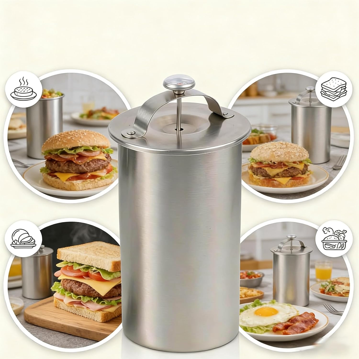2026 Upgrade Stainless Steel Deli Meat Press with Thermometer & Spring Mechanism, Lunch Meat Press Mold for Deli Meats, Deli Meat Press Stainless Steel, for Home Cooking (2, Silver)
