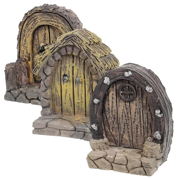 UNOMOR 3Pcs Garden Miniature Door Synthetic Resin Decorative Rustic Door Shape for Ornament Decoration Accessory