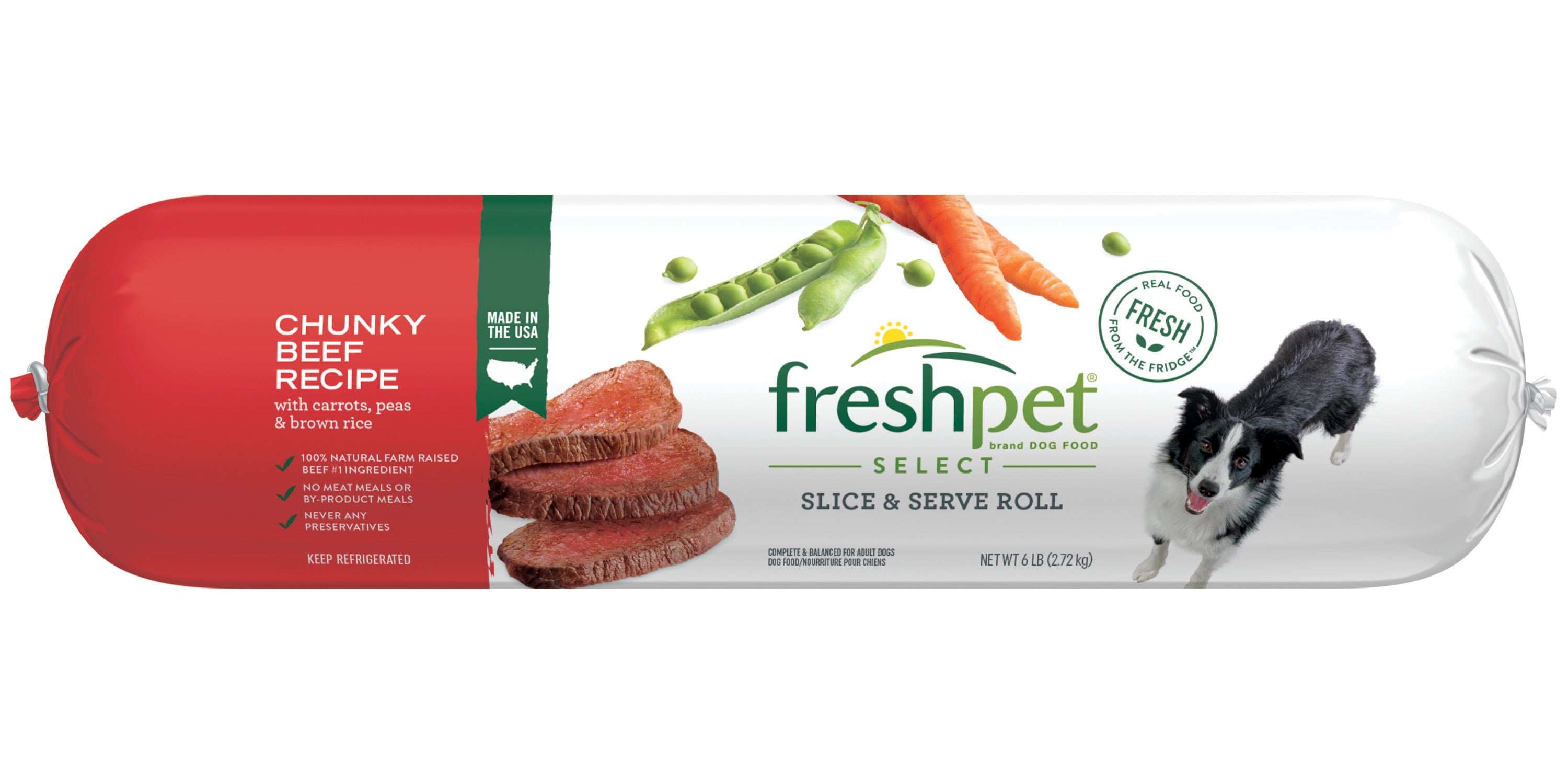 Freshpet Healthy & Natural Dog Food, Fresh Beef Roll, 6lb