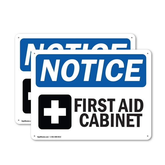 (2 Pack) First Aid Cabinet OSHA Notice Sign 18 Inch X 12 Inch Indoor / Outdoor Rust-Free Aluminum Metal Signs for Workplace, Workshop, and Construction Site, Made in the USA