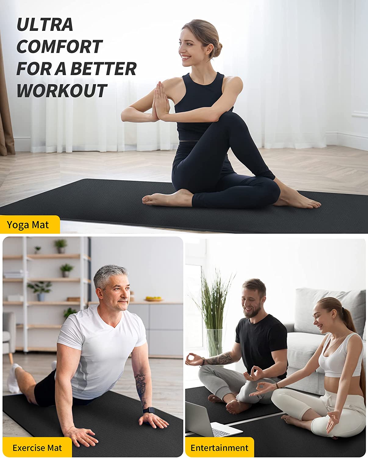 Cambivo Extra Long Yoga Mat, 84" x 30", Black photo 6