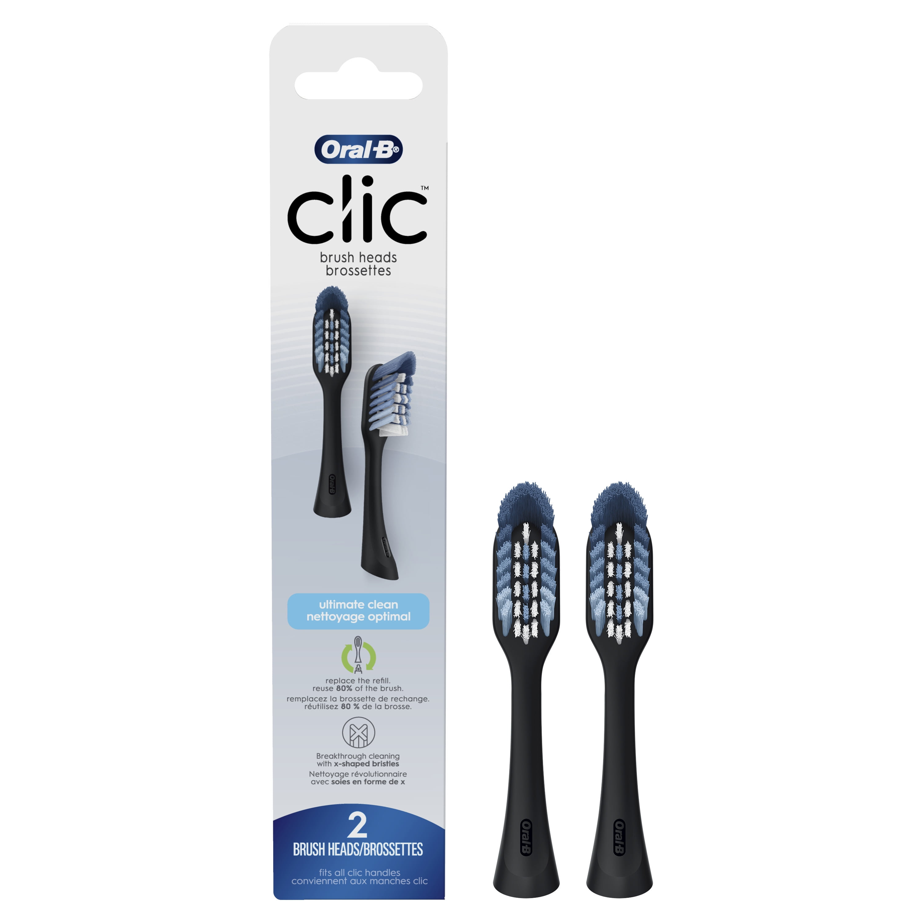 (2 pack) Oral-B Clic Toothbrush Ultimate Clean Replacement Soft Brush Heads, Black, 2 Count
