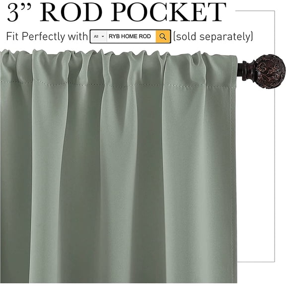 RYJUYJ-Small Window Curtains Blackout - Privacy Energy Saving Insulating Curtains Blinds for Bedroom Bathroom Basement Kids Nursery Kitchen, W 34 x L 48 inches, Sea Green, 2 Panels