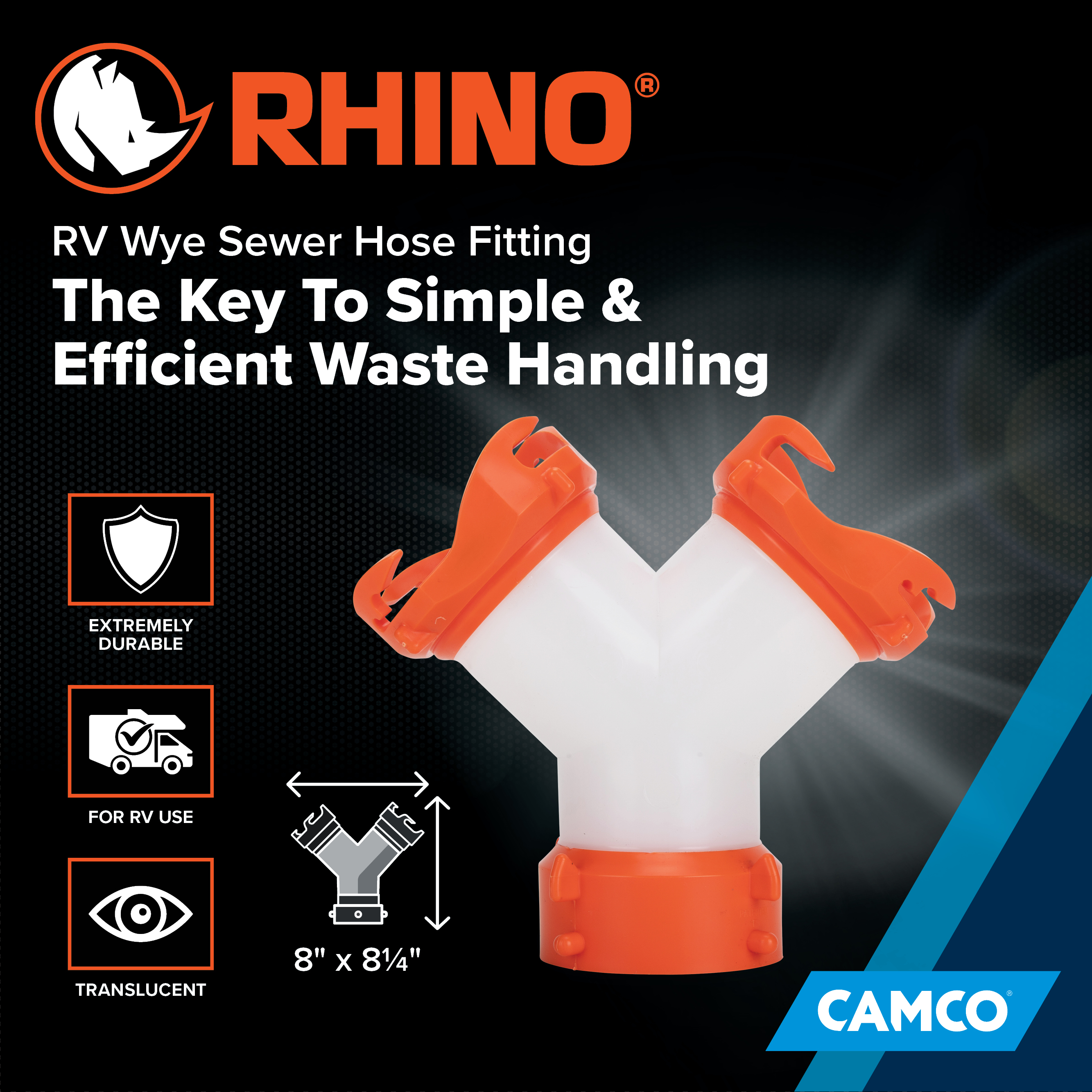 CAMCO 39812 RhinoFLEX Sewer Hose Wye Adapter For RV Camper Motorhome - USA Seller