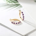 thumbnail image 4 of Gem Stone King 18K Yellow Gold Plated Silver Women Hoop Earrings Purple Amethyst (1.24 Cttw, Round Cut, 3/7 inch Diameter), 4 of 4