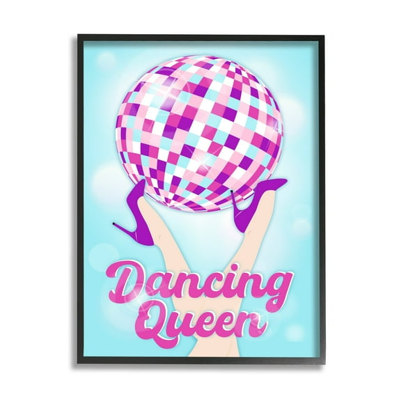 Stupell Industries Dancing Queen Retro Disco Ball Beauty & Fashion Painting Black Framed Art Print Wall Art