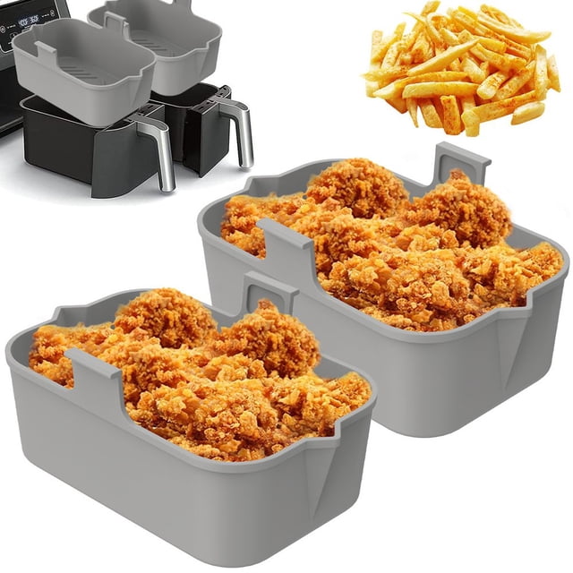 2 Pack Friteuse à Air Chaud Pot en Silicone avec Poignée Réutilisable Rectangulaire Poêle Double Panier Friteuse à Air Four Micro-Ondes Doublure (Rouge)