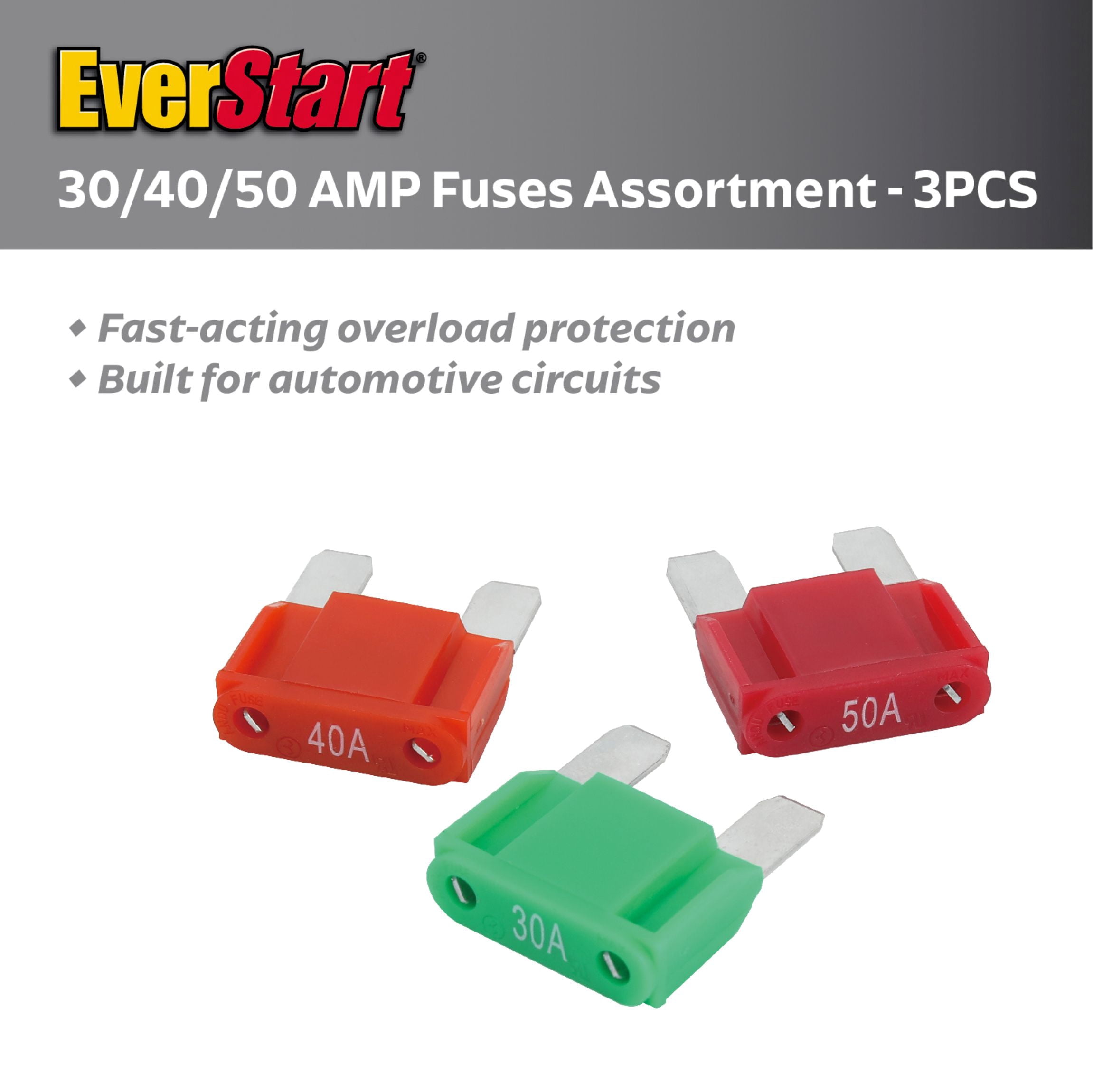 EverStart Maxi High-Power Fuse Assortment, UL Listed, Auto, Marine, and Electronic Applications, 3 Pieces