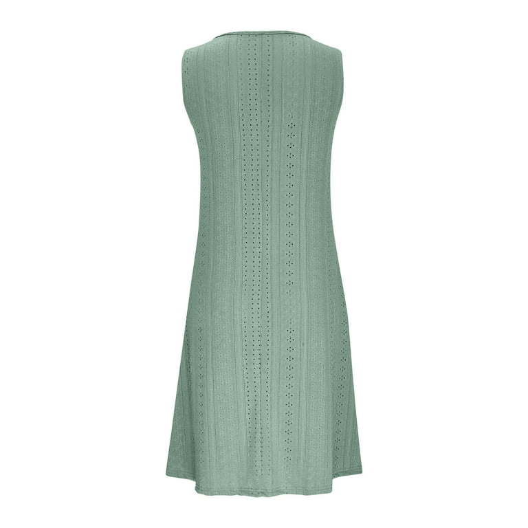 Meichang Womens Eyelet Dresses Plus Size Boho Eyelet Pastel Dresses Sleeveless V Neck Solid Dresses Flowy Beach Midi Dresses Green L