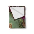thumbnail image 2 of Once upon a Time Soft Flannel Fleece Blanket, Calligraphic Words with Blossoming Vintage Flowers Frame and Caterpillar, Cozy Plush for Indoor and Outdoor Use, 50" x 60", Multicolor, by Ambesonne, 2 of 6