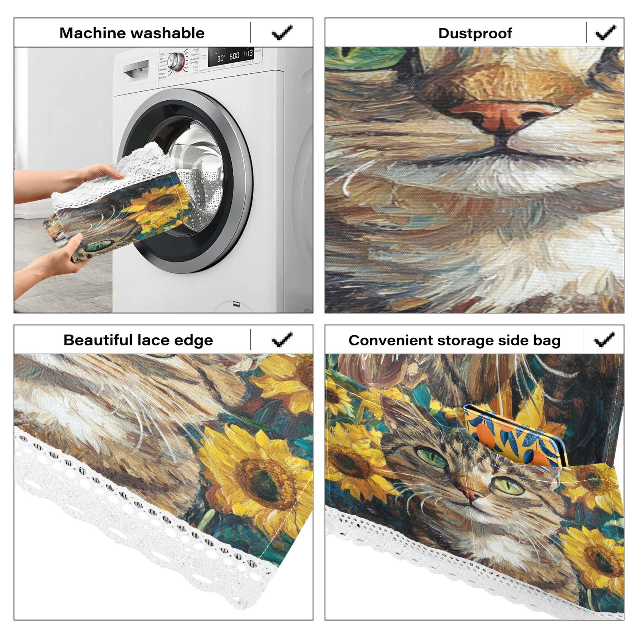 Cat Oil PaintingWasher and Dryer Covers Dust-Proof and Oil Resistant Fridge Cover with 4 Storage Pockets Washing Machine Top Cover for Laundry Kitchen Home 51.2 x 22 In
