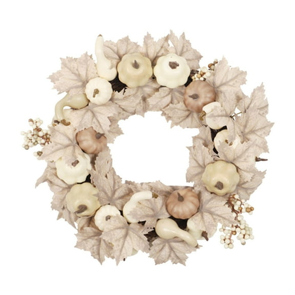 Tyeign Artificial Fall Wreath 16" Silk Pumpkin Maple Berry Garland, Thanksgiving Front Door Hanging for Farmhouse Porch Window, Bendable Branch Autumn Décor, 1*Wreath