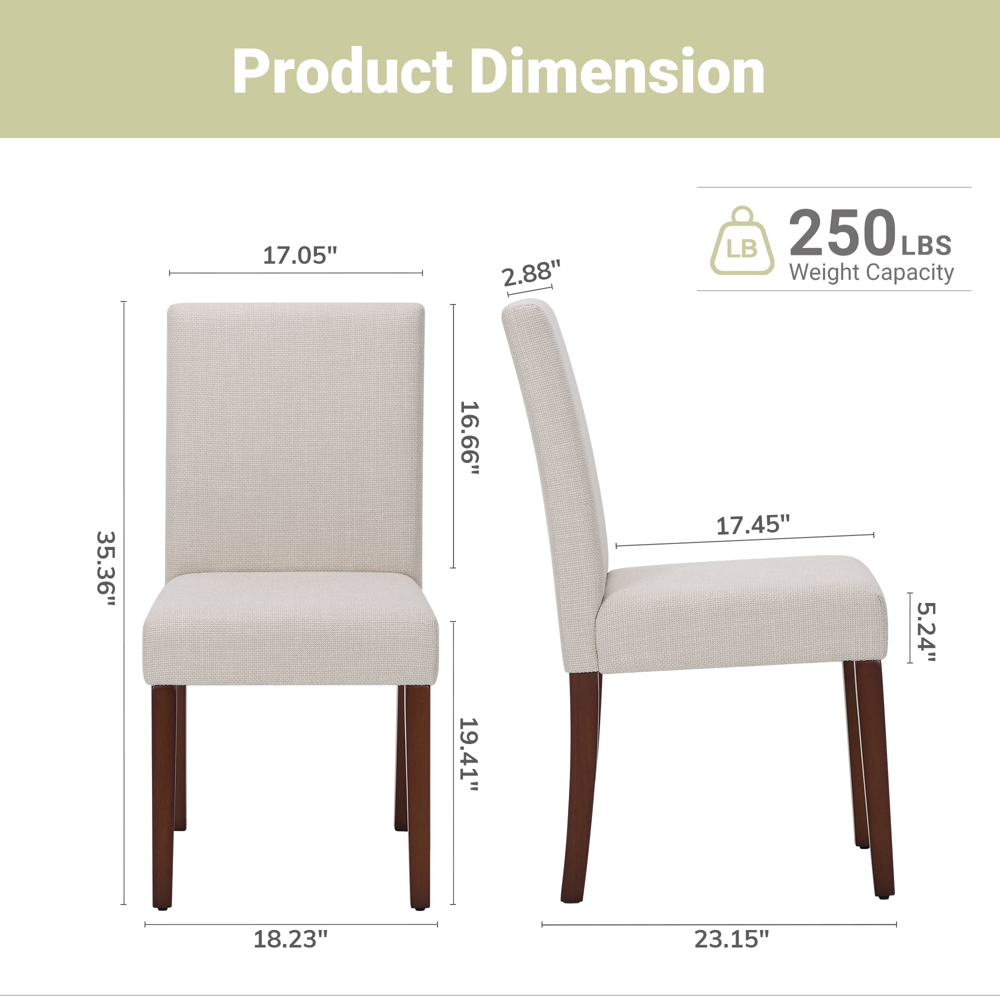 Upholstered Fabric Dining Chairs Set of 2 with Wood Legs, Modern Parsons Chairs with High Back for Kitchen, Dining Room, or Restaurant, Beige