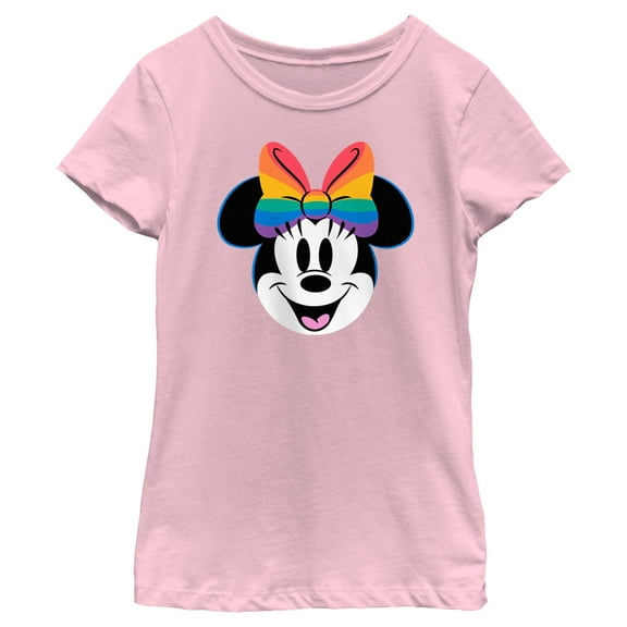 Girl's Minnie Mouse Rainbow Bow Portrait  Graphic T-Shirt