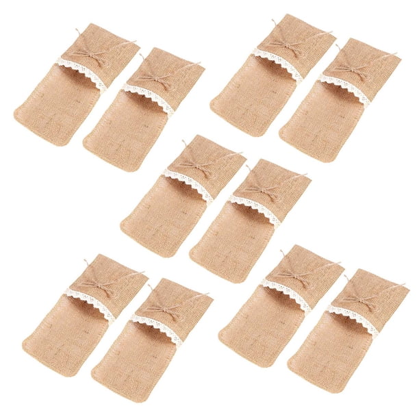100 Piezas Contenedor para Cubiertos de Mesa de Boda de Campo Bolsillos de Arpillera Natural para Cubiertos Bolsillos para Tenedor Decoración Rústica de La Boda