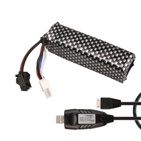 11.1V 2000mAh Airsoft LiPo Battery with USB Charger 25C High-Discharge Rate SM & XH-4P Connectors Compact Rechargeable Power Pack for Gel Ball Blasters & Airsoft Guns