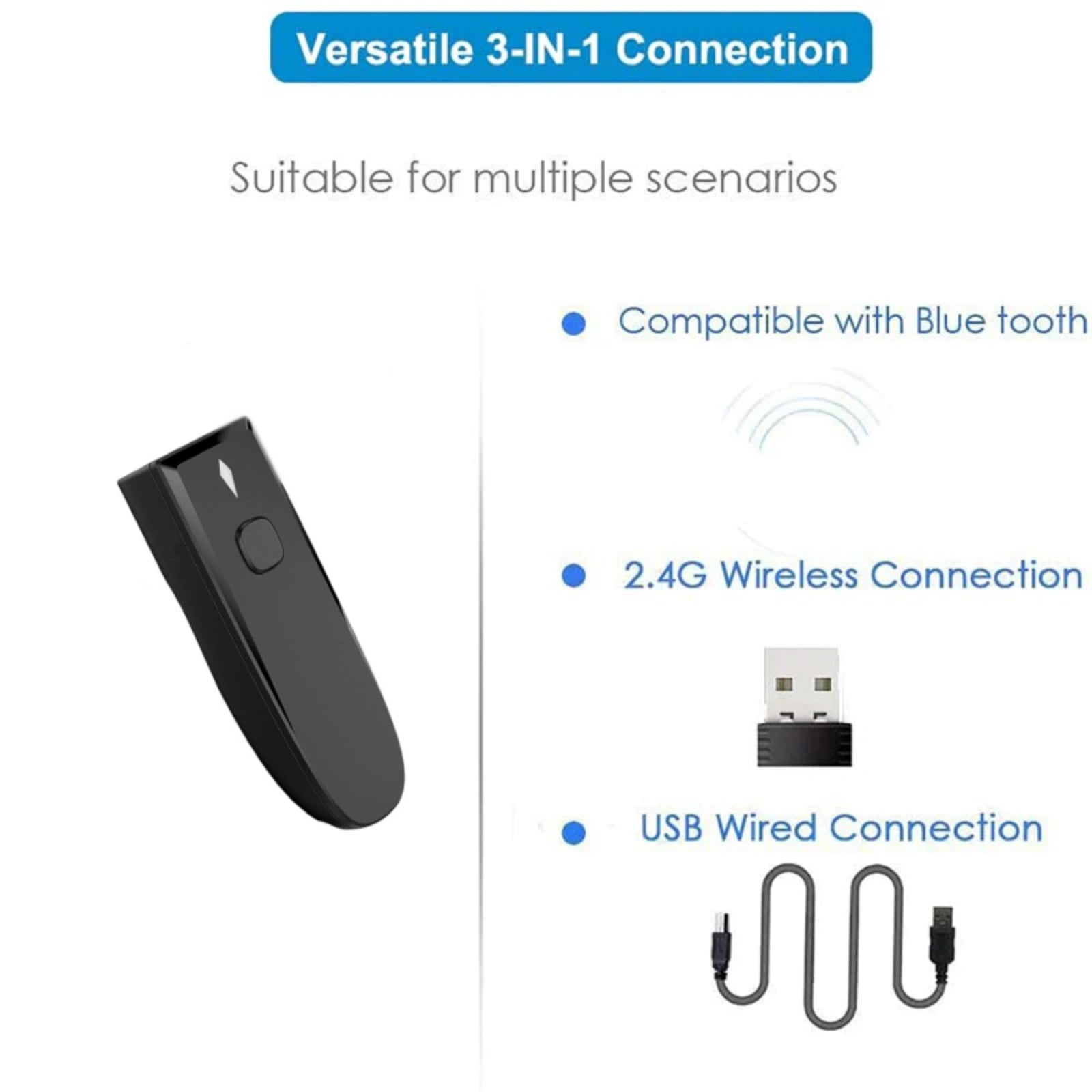 XIANJINO Bluetooth Mini 1D 2dBarcode Scanner, 3-in-1 Portable Wireless 2D COMS Bar Code Reader for Tablet iPhone Android Windows Mac Pos  XJ-9604